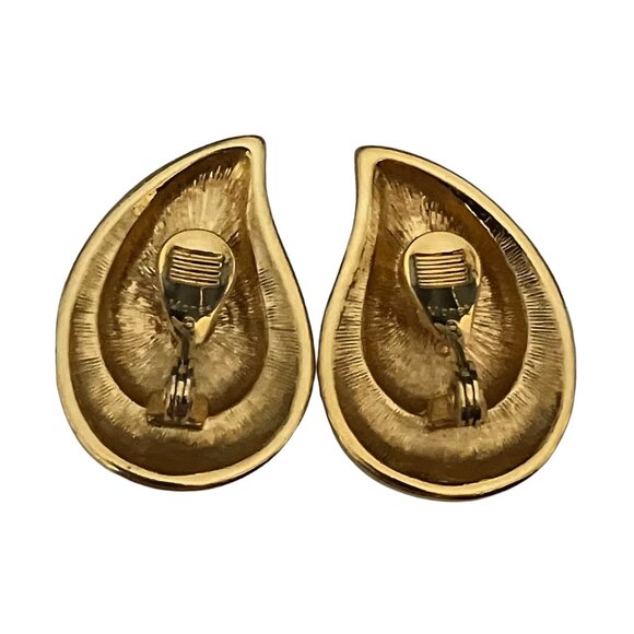 Vintage Signed Monet Enamel White Gold Tone Clip On Teardrop Earrings Retro - Picture 5 of 6